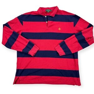 Ralph Lauren Rugby Polo Shirt Men's XL Red Navy Blue Stripe Long Sleeve